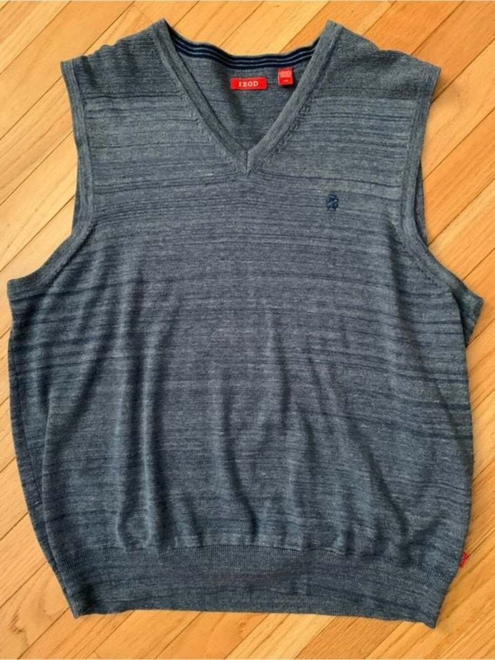 Izod Men's Heather Blue Gray V-Neck Sweater Vest Large 100% Cotton